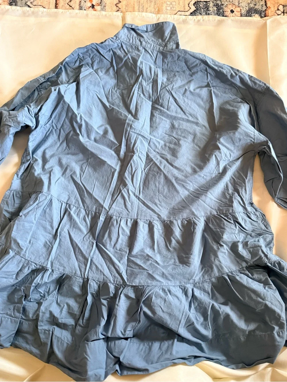 Free People Dusty Blue Tiered Button-Up Trench Dress